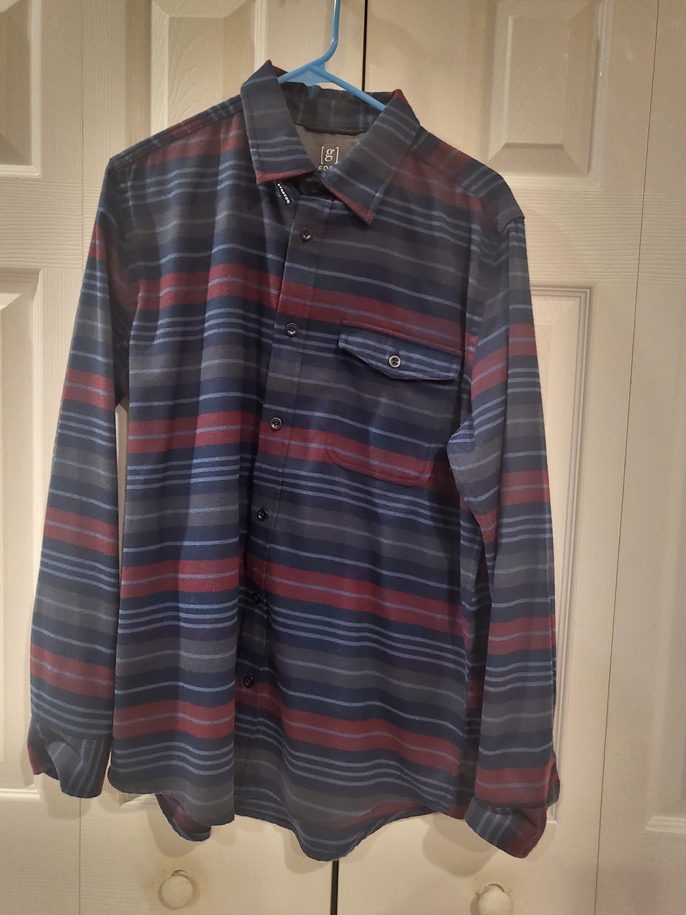 George Men's Long-Sleeve Striped Button-Down Shirt in Navy and Burgundy